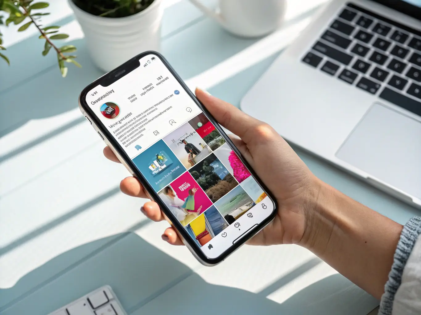 A visually appealing image showcasing a social media feed with engaging posts, graphics, and high engagement metrics, representing successful social media management.