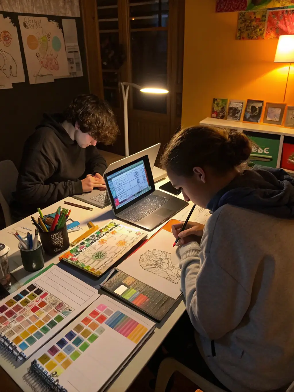 A creative workspace with designers working on graphics and videographers filming content, illustrating Gramellini Digital Studio's Content Creation service.